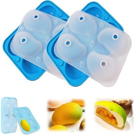 Moule en silicone forme mangue : lot de 2 moules 3D à fruits de 8 cavités, moule de cuisson et de dessert idéal pour gâteau, chocolat, bonbon, crème glacée, pudding, gelée, pâtisserie et en-cas (2 mou