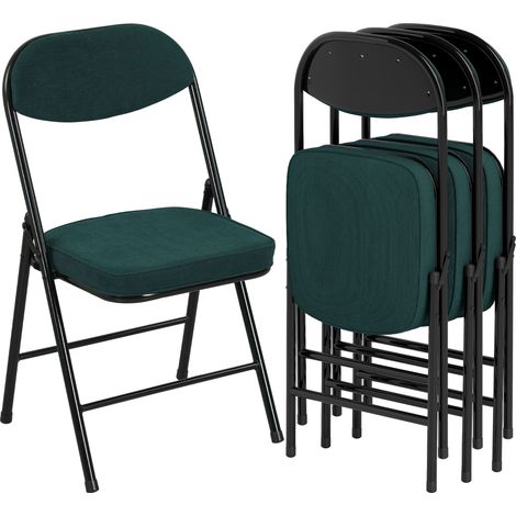 Set aus 4 tragbaren, klappbaren Esszimmerstühlen mit blauen, cordbezogenen Sitz- und Rückenlehnen