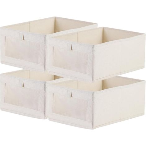 4PCS Boite de Rangement, Tissu Coton et Lin, Fenêtre Transparente, Pliable, Pour Penderie Étagère
