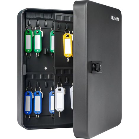 Armoire à Clés 60 Positions avec Combinaison et Serrure à Clé Réinitialisable Boîte de Rangement Noire Boîte de Clés en Acier avec Étiquettes de Clés Colorées et Crochets (1/5)