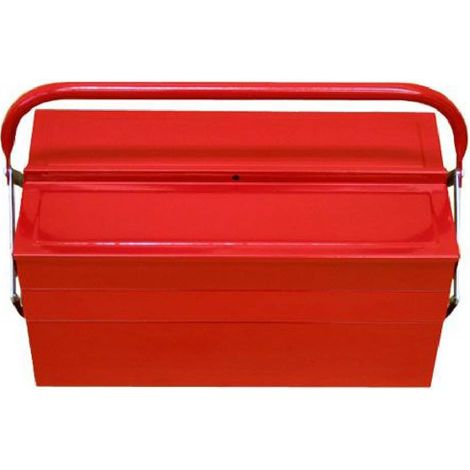Cassetta portautensili realizzata in lamiera verniciata rossa con chiusura lucchettabile -5 scomp. - 42 x 20 x 20 cm leggera (1/3)