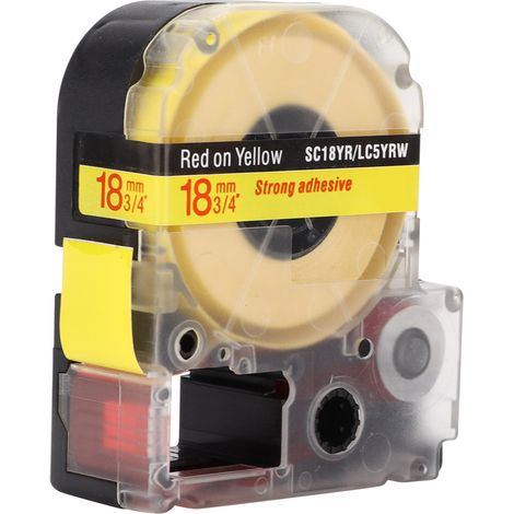 Ruban d'étiquettes PET de rechange pour imprimante d'étiquettes Epson et machine à étiquettes KINGJIM (rouge sur jaune) (1/5)