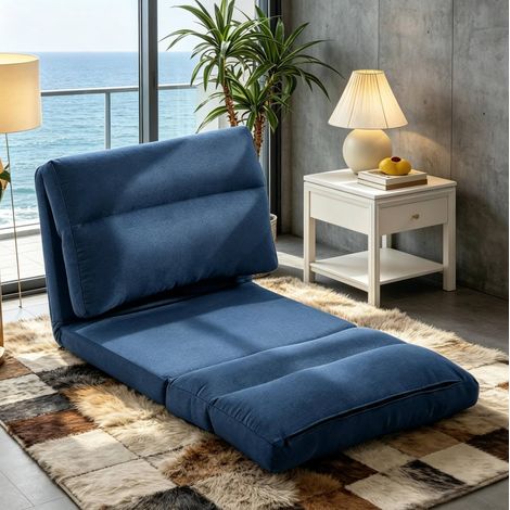 Fauteuil de sol convertible 70x72x56 cm bleu foncé, 5 positions, polyester MEUBLIV (1/5)