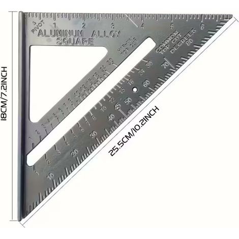 2pcs Heavy-Duty Speed Square 7"& Big 12"Professional Architectural, Tool with Right-Angle Corner, Degree Markings-Compatible with Imperial & Metric Measurements for Workshops & Everyday Use (1/4)