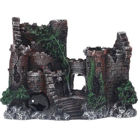 Dekoratives Aquariumschloss, realistisches, ungiftiges Versteck, Kunstharz-Ornament für Aquarien, Süß- und Meerwasser (1/5)