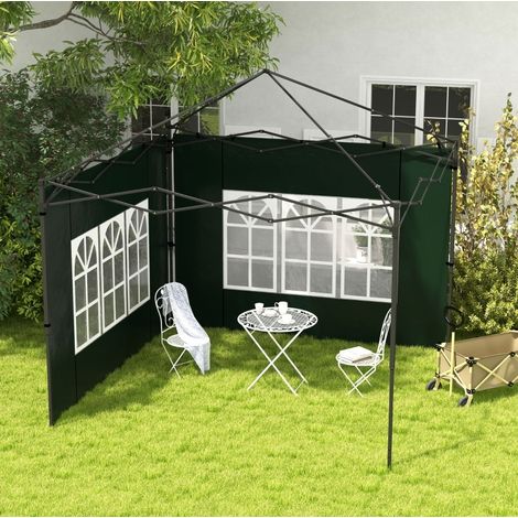 Pareti laterali per gazebo 3 x 3 m e 3 x 6 m, set da 2, con finestre, verde scuro HAVRYA (1/5)