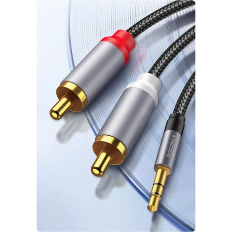 Câble adaptateur audio premium jack 3,5 mm vers RCA - 2 m - Noir - Compatible téléphone, ordinateur portable et TV (1/5)