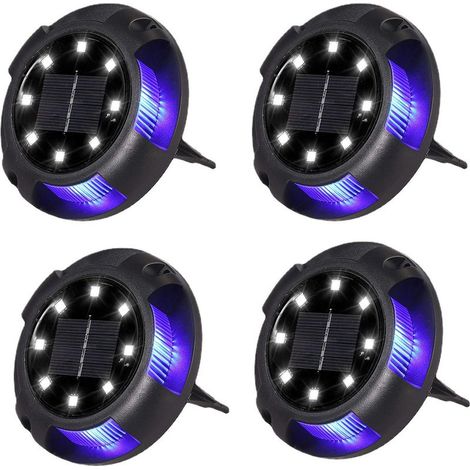 Lot de 4 Bornes Solaires Encastrées Extérieur - 8 LEDs Blanc + 4 LEDs Bleu - Étanches - pour Allée, Aire de Stationnement, Paysage, Jardin, Terrasse, Pelouse, Cour (1/5)