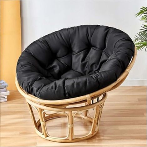 Fauteuil Papasan en rotin - Chaise pour Extérieur ou Intérieur - Coussin noir - D 110 cm x H 90 cm - Livraison gratuite