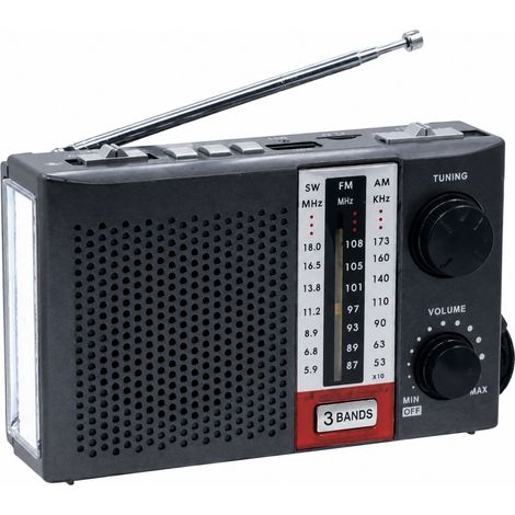 Radio portable multibande FM/AM/SW, lecteur MP3 Bluetooth, lampe torche, noir/gris/noir (1/4)