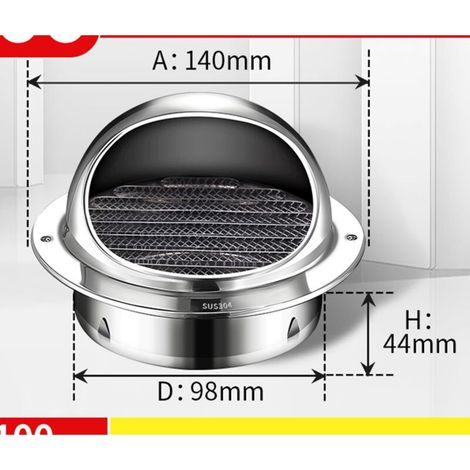 Grille de ventilation 100 mm à mailles fines, couvercle de grille de ventilation rond en étanche à la pluie avec sortie de grille épaisse pour système (1/4)