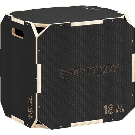 Verstellbare Plyo-Box aus schwarzem Sperrholz mit Seitengriffen (1/4)