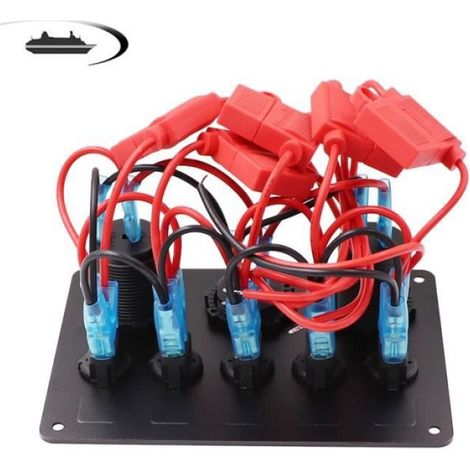 Blue -Panneau de commutation étanche pour bateau,12V,double prise USB,4.2A,5 boutons,interrupteur à bascule,disjoncteur,comma (1/4)