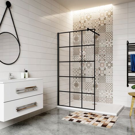 [PRODUIT D'OCCASION]AICA paroi de douche 120x200cm paroi de douche à l'italienne en 8mm verre anticalcaire noir carré