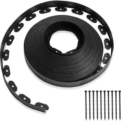 Garden Edging 10M Flexible Plastic Garden Lawn Edging for Garden Grass Flower Beds Driveway Lawn Edging Strip Black with 30 Tips (1/4)