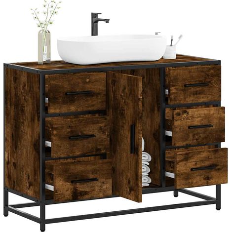 vidaXL Bathroom Sink Cabinet Smoked Oak 80x33x60 cm Engineered Wood (1/5)