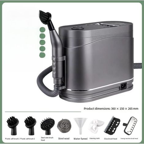 Este limpador a vapor portátil para uso doméstico vem com 8 acessórios e é adequado para limpar sujeira, carros e outras superfícies. (1/4)