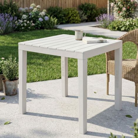 Dmora - Gartentisch Dmurill, Quadratischer Gartentisch, feststehender Tisch für den Innen- und Außenbereich, 100 % Made in Italy, 100 % Made in Italy, 78x78h72 cm, Weiß (1/3)