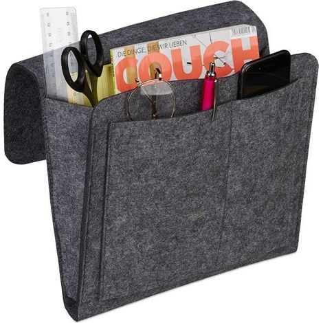 Relaxdays Poche de lit, feutre, à suspendre, 5 compartiments, rangement canapé, organisateur HLP 26x28x5 cm, gris foncé
