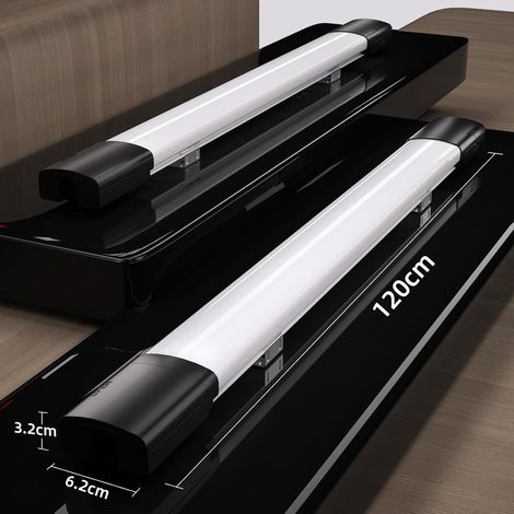 Modlicht-Lot de 2 Tube LED étanche Noir 120cm 36W 4000LM 5000K,PC,IP65,110LM/W,Éco 70%,ultra-fin Réglette LED pour Garage Atelier Buanderie [Classe E]