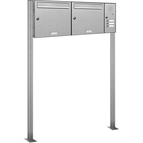 2er Standbriefkasten Anlage 3 Klingel Sprechgitter V2A Edelstahl Post stehend (1/5)