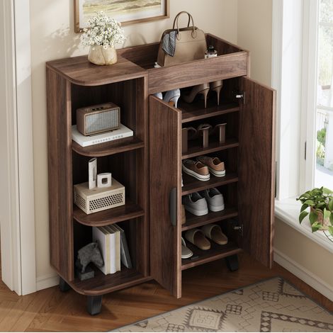 MEUBLIV Mobile portascarpe 80x32x99 cm noce – ripiani aperti, senza materasso (1/5)