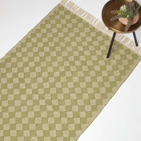 HOMESCAPES Tapis vert en coton Lima, 90 x 150 cm