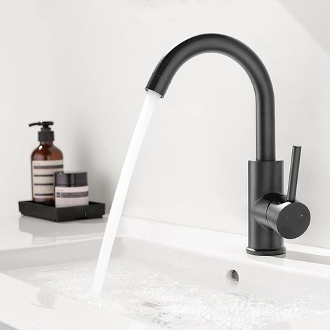 Robinet de cuisine noir DOHLONEK, mitigeur de cuisine en acier inoxydable à pivotement de 360°, robinet mélangeur monocommande à haute pression pour évier de cuisine, bec haut, noir. (1/5)