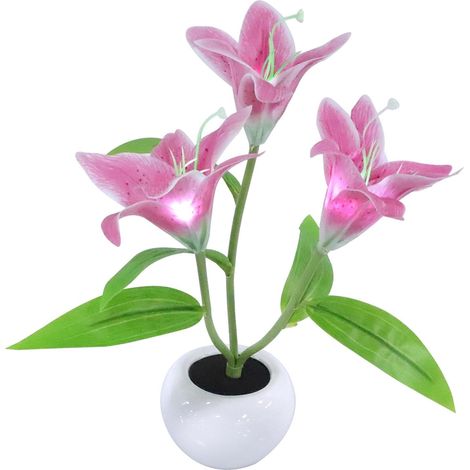 Veilleuse Pot de Fleur de Lys LED 3 Têtes en Plastique Rose (1/5)