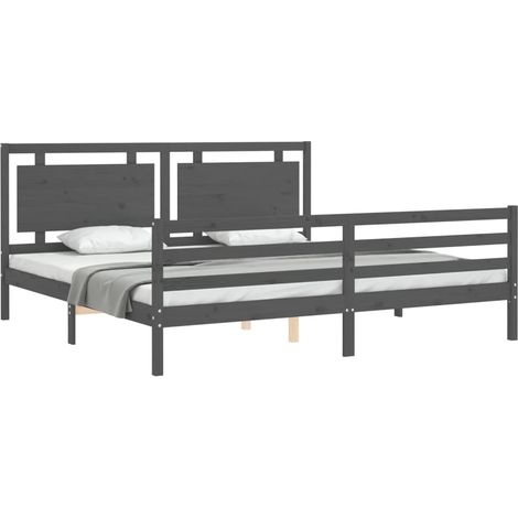 vidaXL Cadre de lit sans matelas gris 200x200 cm bois massif (1/5)