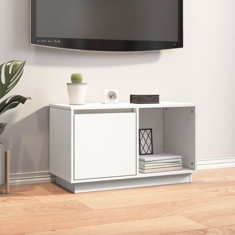 vidaXL Mobile Porta TV Bianco 74x35x44 cm in Legno Massello di Pino (1/5)