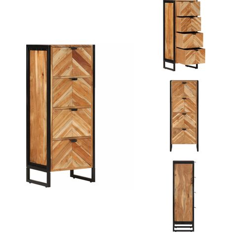 Armoire de salle de bain bois massif d'acacia et fer - Armoire De Salle De Bain - Meuble De Salle De Bain - Rangement Salle De Bain - Acacia Massif - Design Moderne (1/5)
