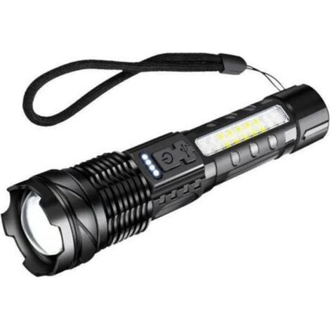 Lampe de poche LED rechargeable ultra puissante avec zoom réglable et 7 modes d’éclairage – Lampe tactique étanche IPX6 idéale pour le camping, la randonnée, la pêche et les situations d’urgence (1/5)