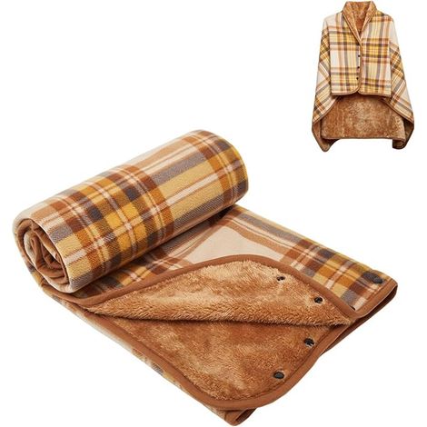 Beauvie-Couverture, écharpe multifonctionnelle ajustable 3 en 1 avec boutons, couverture à carreaux, convient pour la maison, le bureau et les voyages, 100140 cm, à carreaux marron foncé. (1/5)
