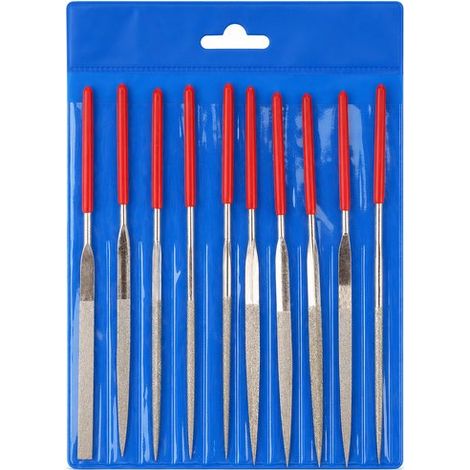 Set de 10 limes aiguilles diamantées – Métal, bois, plastique – Modélisme – Bricolage – Précision – Rouge (1/5)