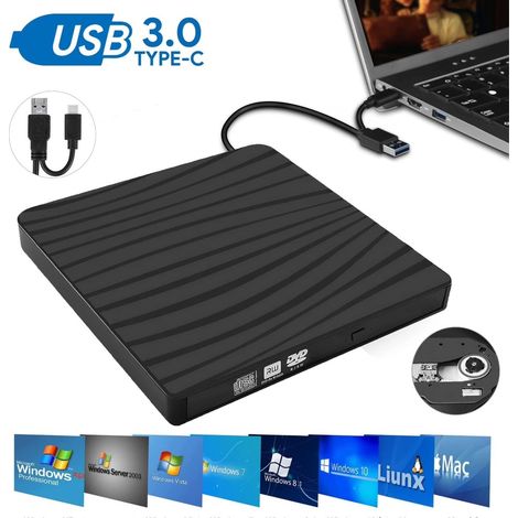 Lecteur DVD Externe USB 3.0 Type-C - Gravure CD/DVD +/- RW pour PC/Mac/Windows/Linux (1/5)