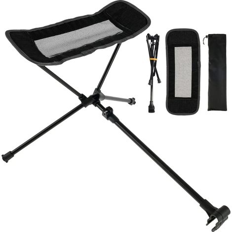 Repose-pieds universel pliable et léger pour chaise de camping (noir), idéal pour la pêche, la plage et la randonnée. (1/4)