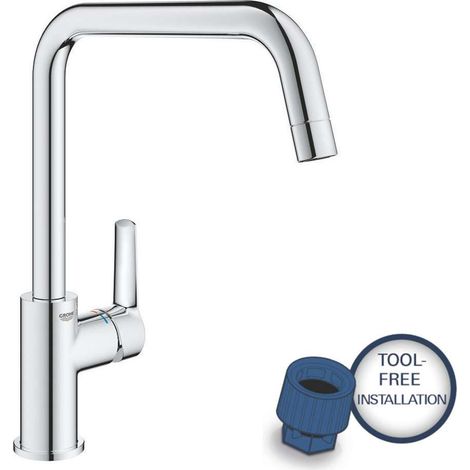 Grohe – Mitigeur monocommande évier 30470000 – Bec haut pivotant 150° – Limiteur de débit ajustable – Finition chrome durable