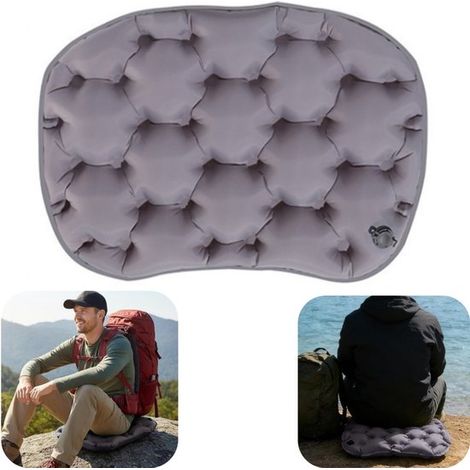 Coussin d'assise gonflable 38 x 27 cm - coussin de camping et de stade portable, gris (1/4)