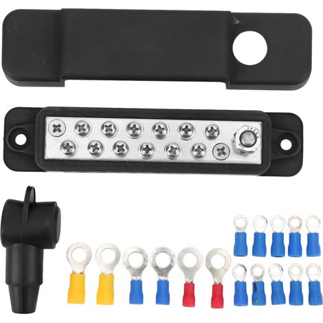 Satz mit 12 180A Verteilerklemmenblöcken, Marine-Sammelschiene mit 16 Ringkabelschuhen, für Autos, Wohnmobile, Boote, schwarz. (1/5)