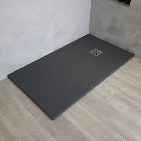 Receveur de douche rectangulaire 90 x 140 cm en marbre synthétique gris anthracite effet pierre h3 cm Milos (1/4)