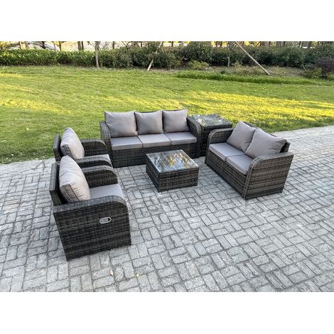 Fimous 7-Sitzer Gartenmöbelset Rattan Garten Sofa im Freien Sessel mit Gehärteter Glastisch Beistelltisch Dunkelgrau Gemischt (1/5)
