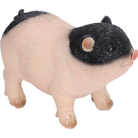 Statue de jardin cochon mignon, figurine animale en résine, sculpture d'extérieur, ornement de pelouse en résine, mini rose et noir (1/5)