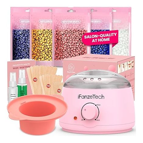 Wax Heater Epilation Waxing Kit Pearl Spatulas Treatment Oils Silicone Bowl Wax Warmer Legs Armpits Faces Eyebrows Pink (1/5)