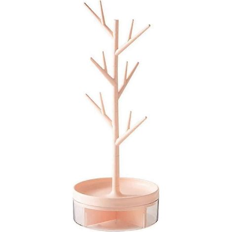 Support à bijoux en branche avec base rotative et boîte de rangement, support de tour d'arbre, organisateur suspendu, rose (1/5)