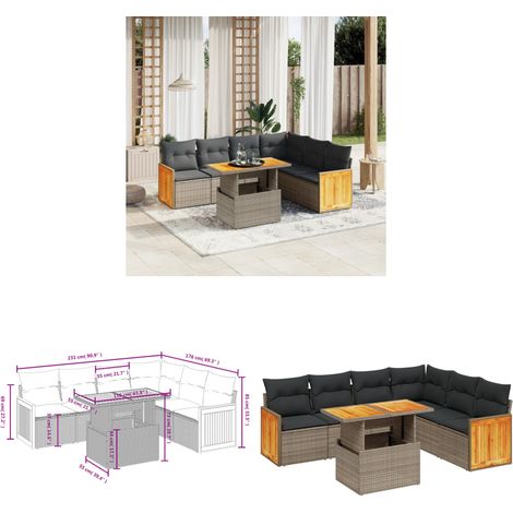7-tlg. Garten-Sofagarnitur mit Kissen Grau Poly Rattan - Gartensorte - Outdoor Möbel - Lounge Set - Gartenlounge - Rattan Gartenmöbel - Home & Living (1/3)