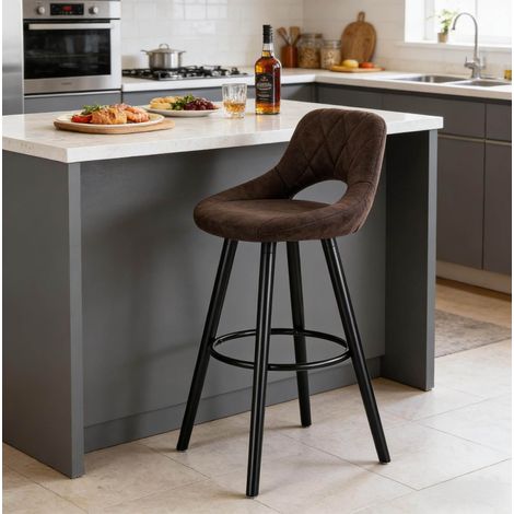 MEUBLIV Tabouret de bar 43x40x96 cm marron foncé – dossier et repose-pieds (1/5)