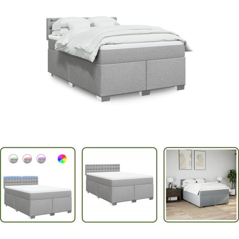 vidaXL Surmatelas - Sommier à lattes de lit avec matelas Gris clair 140x200cm Tissu (1/5)