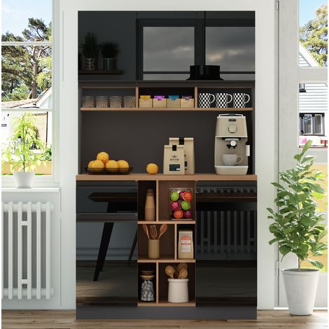 Credenza Alto 105x45x185 cm, Ripiani Regolabili e Vani Aperti, Ampio Piano di Lavoro, MDF Nero, per Cucina e Ristorante
