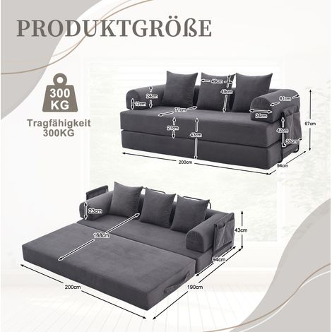 Modulares, wandelbares Sofa 200x94x67 cm dunkelgrau mit Seitentaschen, Cord MEUBLIV